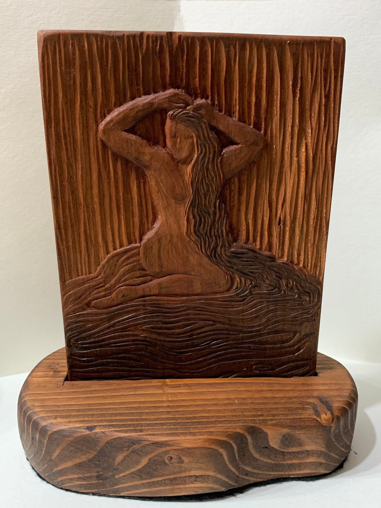 In the Shallows Classic Beauty Original Hand-carved Cherry Relief Woodblock Female Nude Bather Unique Figure