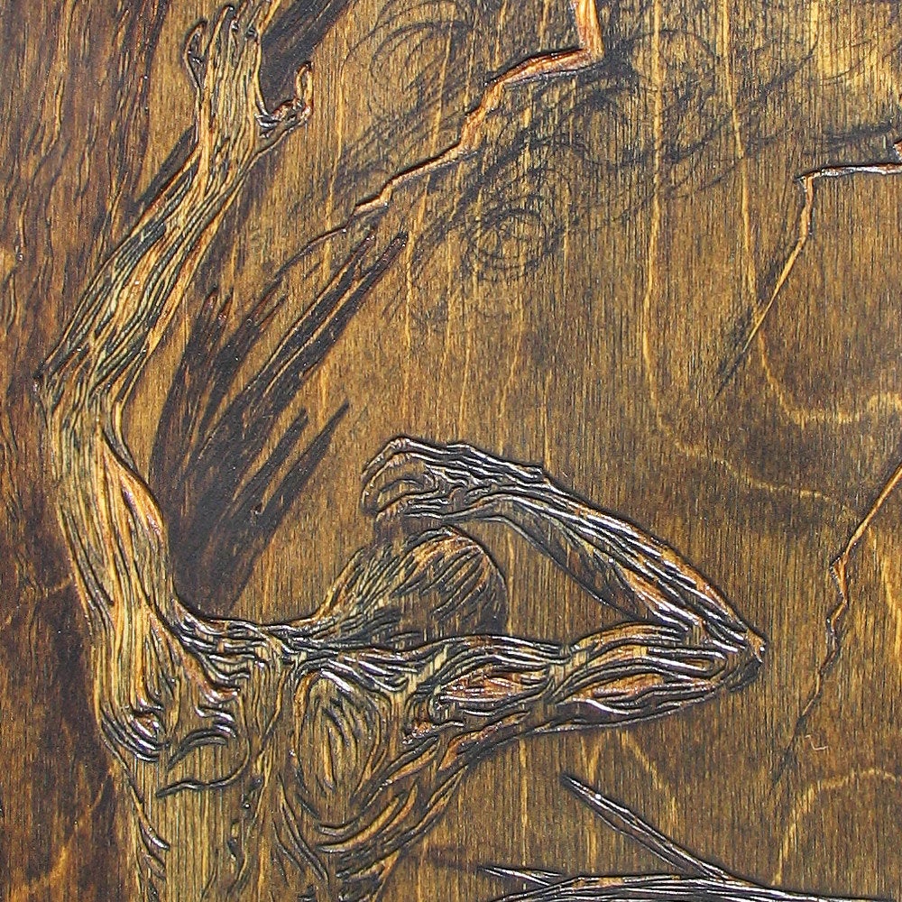 As If Struck by Lightning Original Hand-carved Baltic Birch Relief Woodblock OOAK Mounted Framed Storm