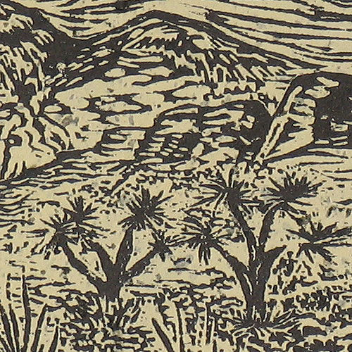Woodblock Print Joshua Forest Southwest Desert Landscape Woodcut on Japanese Mulberry Paper