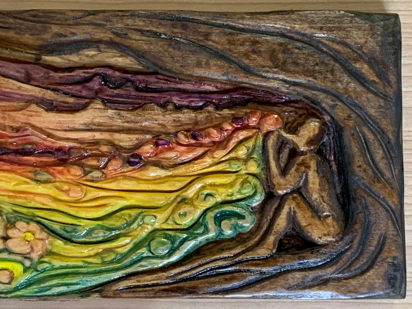 Flower Wizard Southwest Landscape Hand Carved Relief Original Woodblock Colored Satin Finish