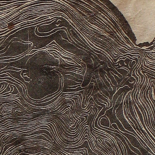 Rings Male Figures Surreal Tree Rings Earthtone Original Wood Engraving HM Paper