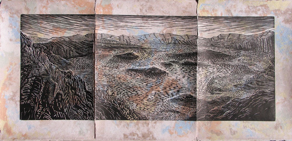 Collector Set 2 Woodcuts on Unique Handmade Paper Desert Lake Nature Landscapes