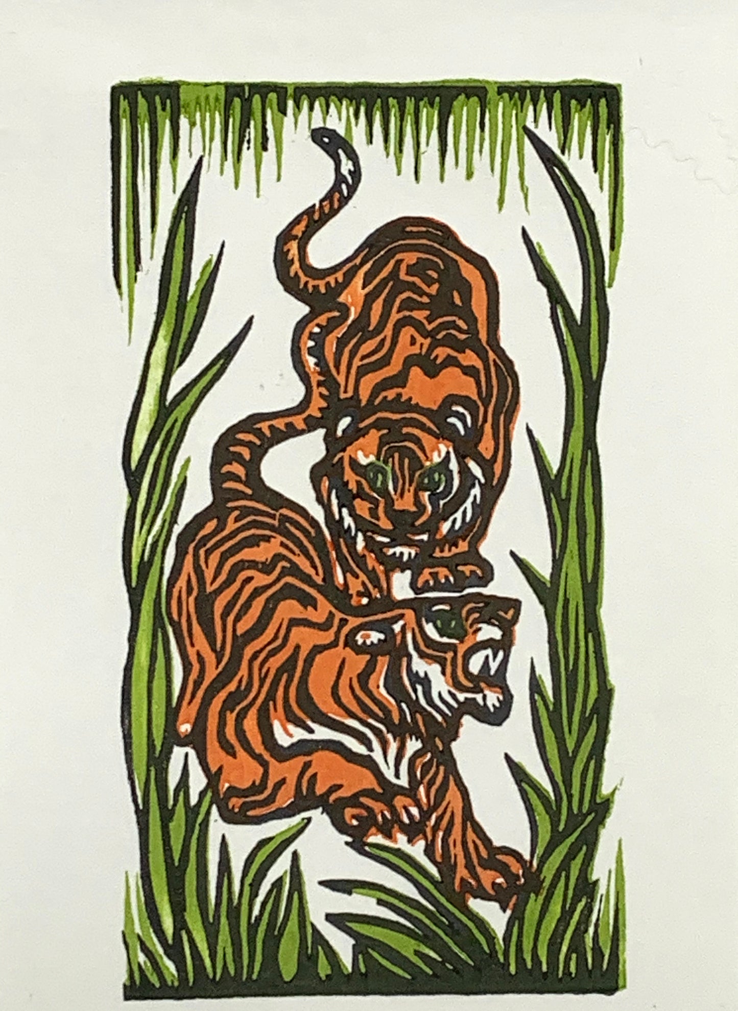 Year of the Tiger Chinese Lunar Watercolor Original Woodblock Print