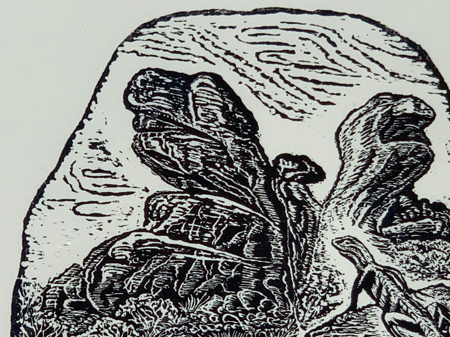 Original Wood Engraving Dragon Valley Lizards Desert Canyon Fantasy Landscape
