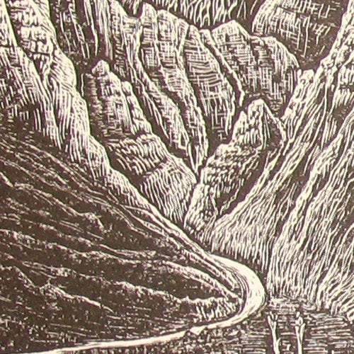 Wood engraving Print Original Woodcut Follow the Light Wood Engraving Southwest Desert Nevada Landscape