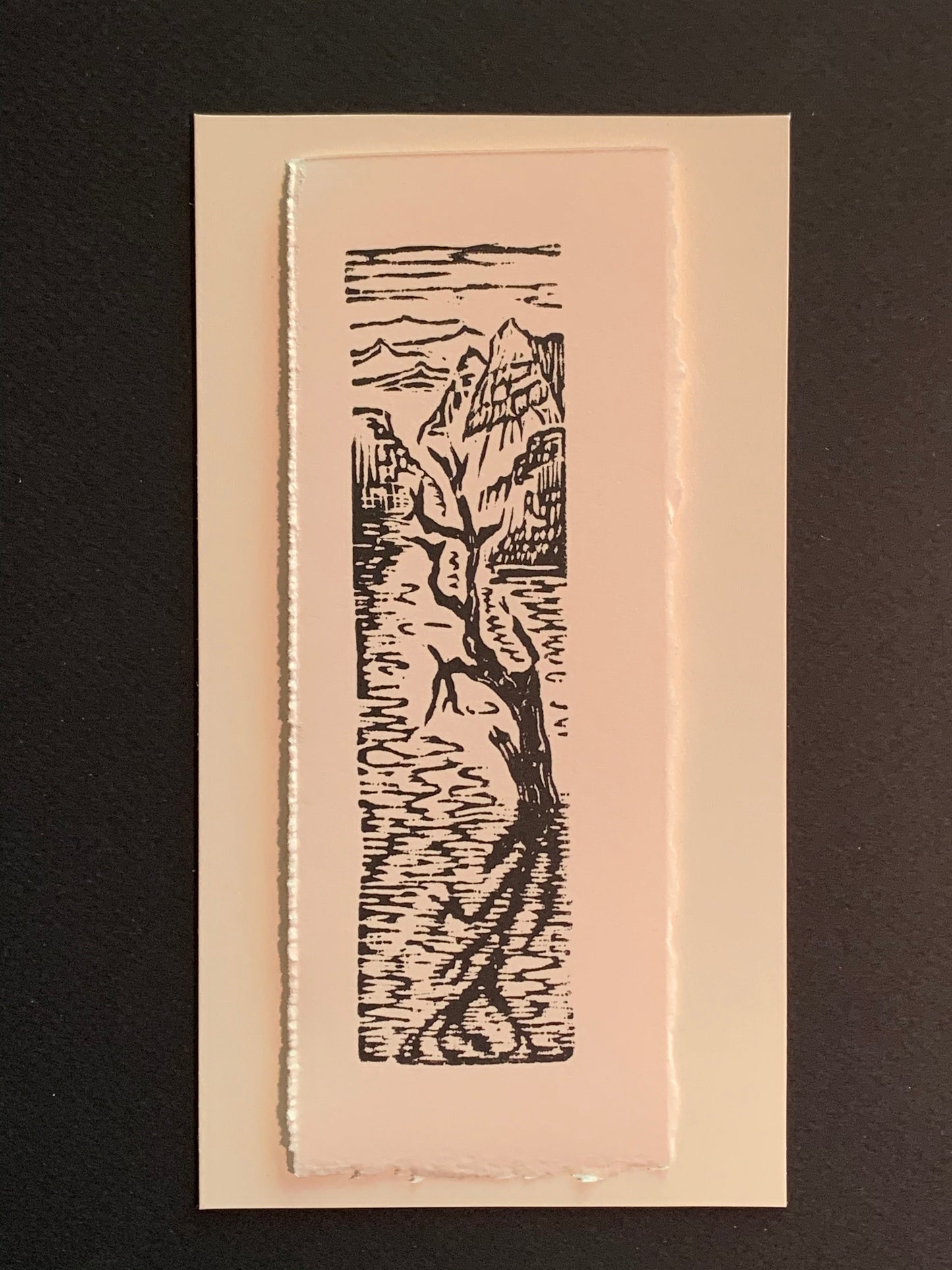 Water Tree Reflection serene lake original woodcut small print from Water in the Desert Landscape Collection