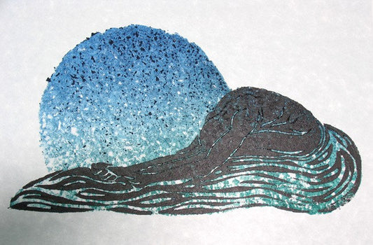 Blue Planet Original Color Woodcut with Cork and Cherry Blocks