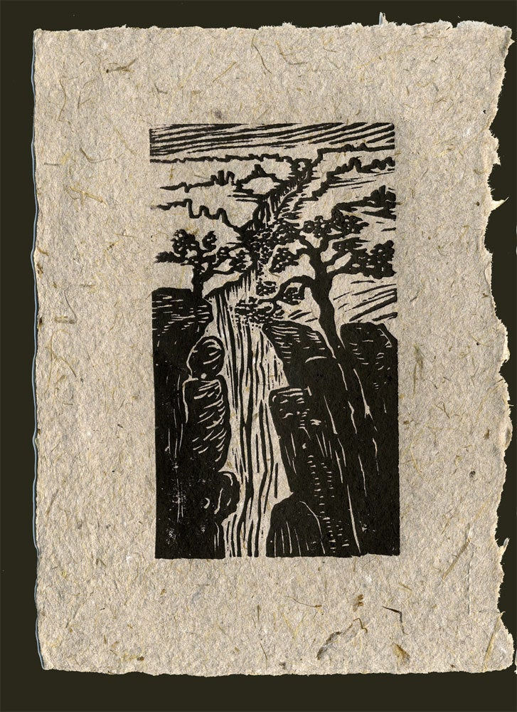 SET of 3 Original Woodcut Prints Grand Canyon Hikers Views Rim Trail Landscapes on Handmade Paper