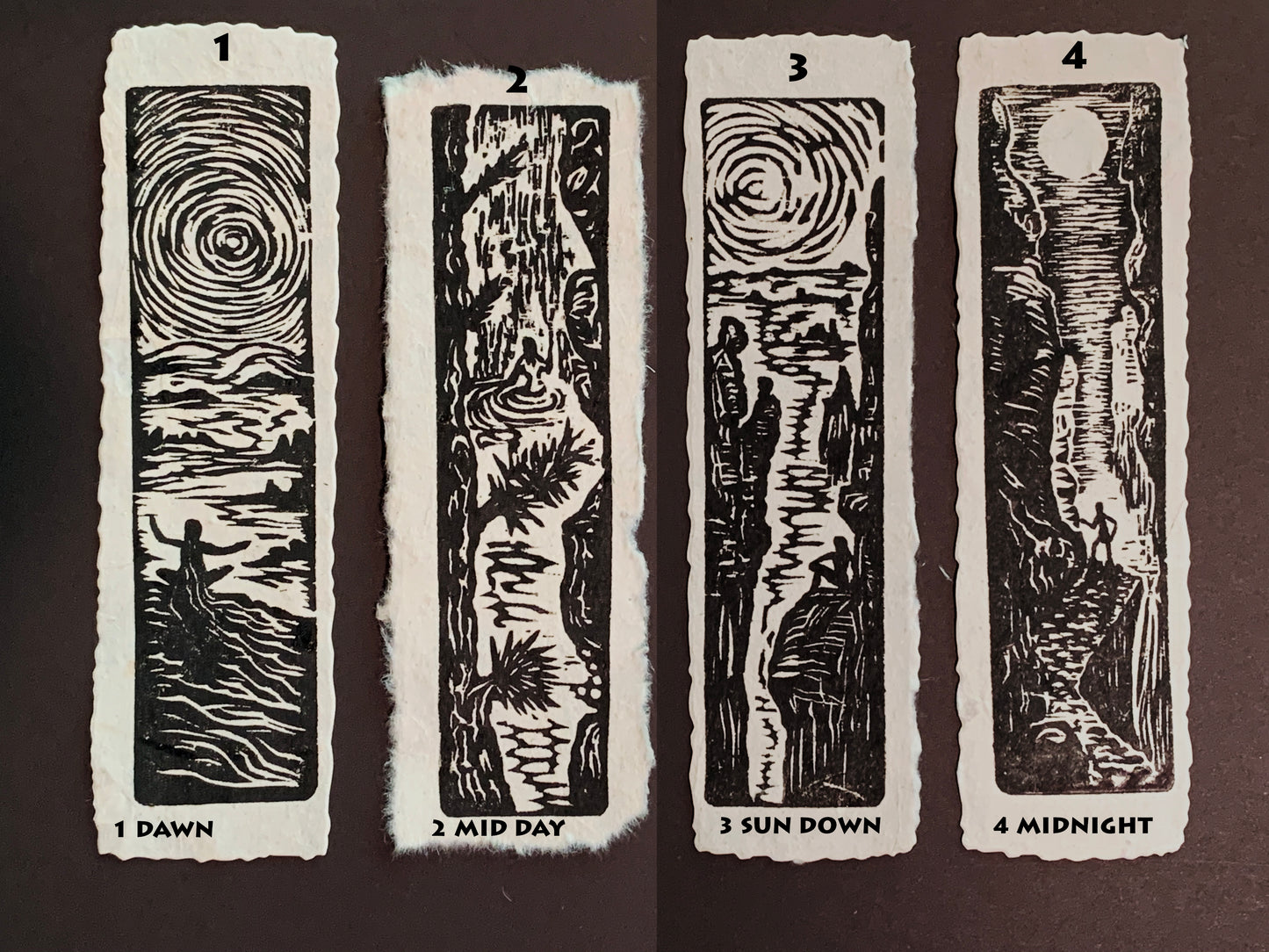 Hikers SET 4 Original Woodcut Prints Day in Nature Collection Black