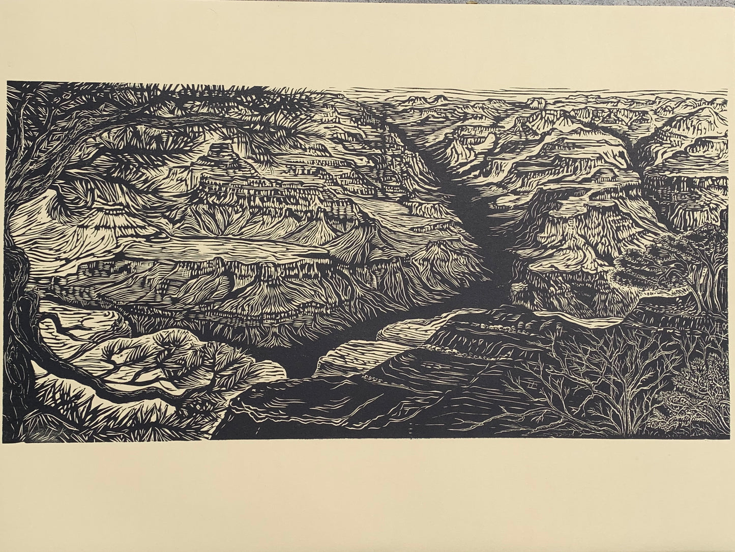 Matched Set of 3 Southwest Woodcuts Magnificent Landscape Views of Grand Canyon
