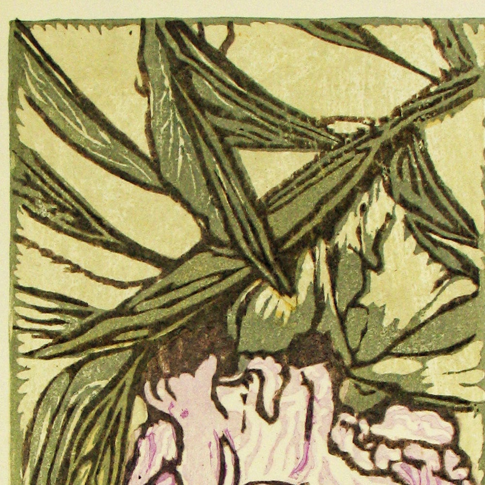 Original Japanese Woodblock Print Color Flower Woman Drunken Bee In Willow Bloom