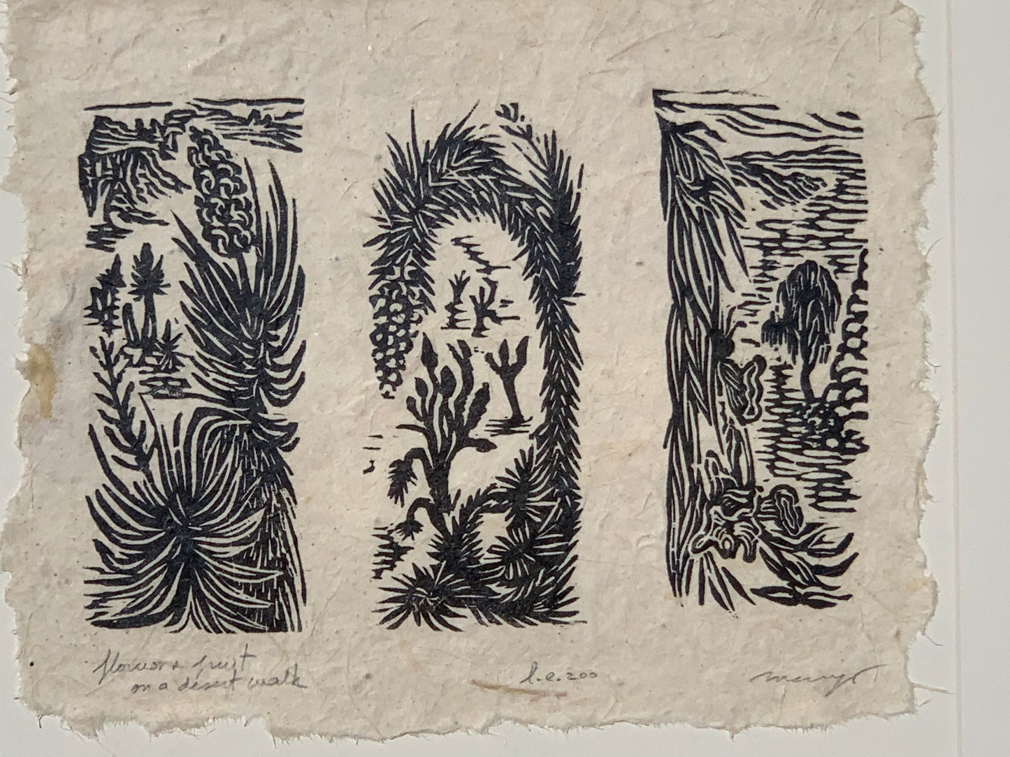 SET 3 Woodcut Prints Southwest Desert Joshua Yucca Willow Trees Nature Landscape