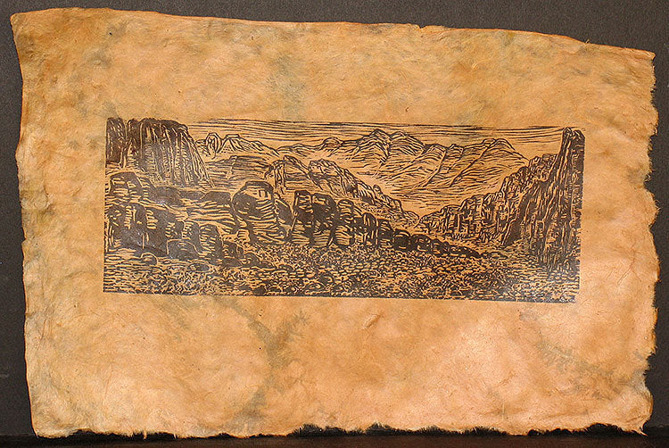 Red Rock Canyon Southwest Landscape Original Woodcut on Handmade Lotka Paper