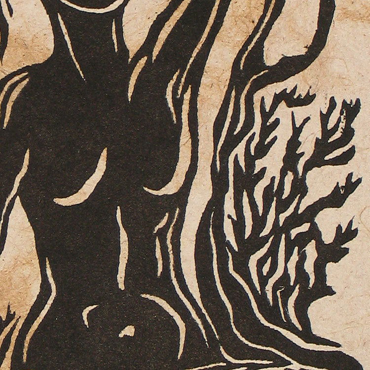 Original Woodcut Norse Godess Legend Mimir Surreal Earth Sky Mother