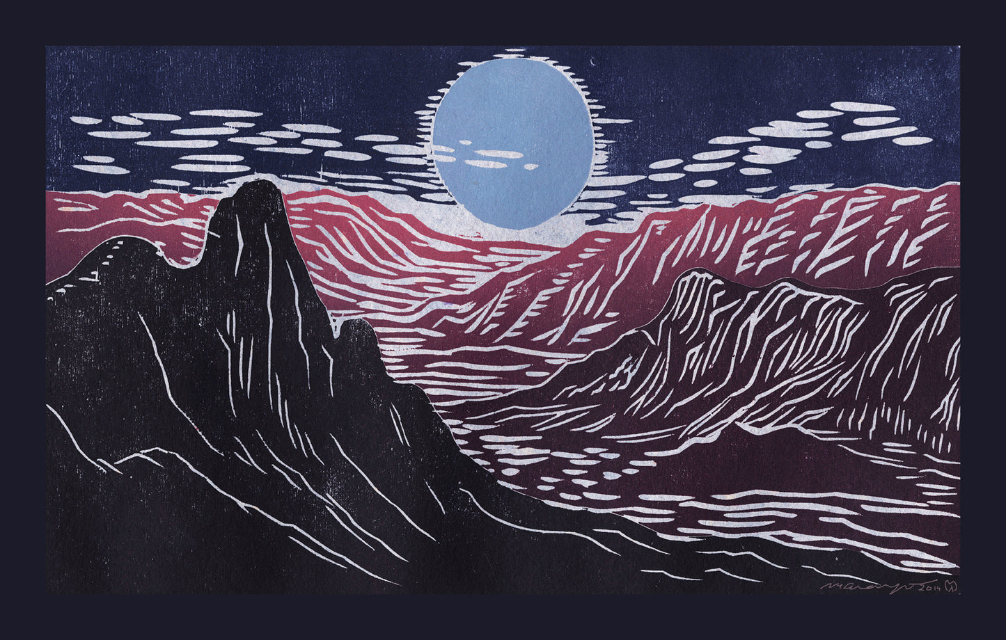 Blue Moon Color Art Card Southwest Landscape Purple Mountains