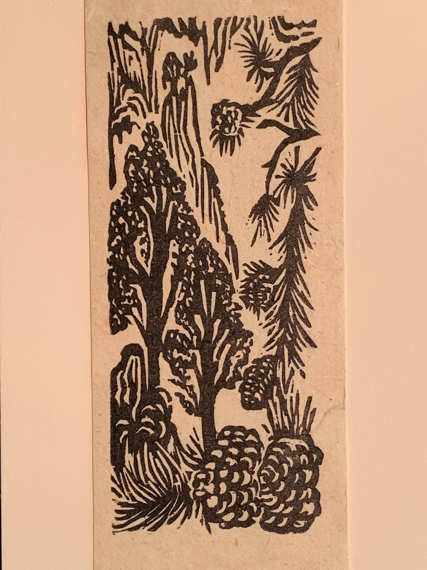 Pinyon Pine Nut Tree Small Original Woodcut from Alpine Mountain Trees Landscape Collection