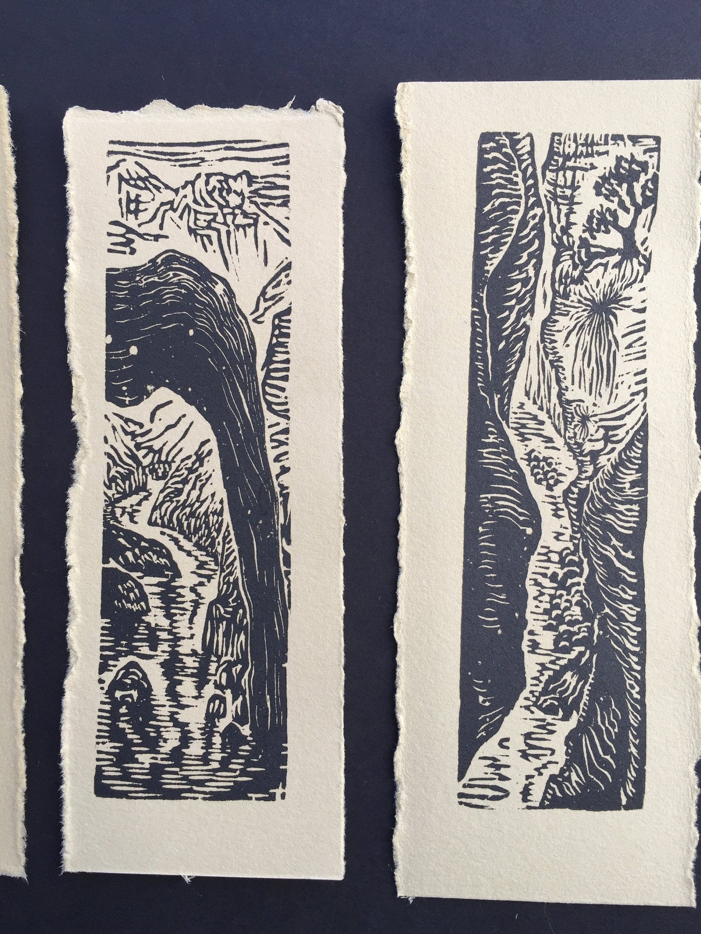 SET 4 Original Woodcut Prints Water in the Desert Landscape Collection