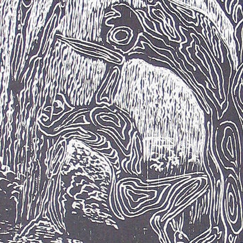 Woodcut Original Art Wood Engraving Print Hydrophyte Figures Willow Water Loving Tree of Life