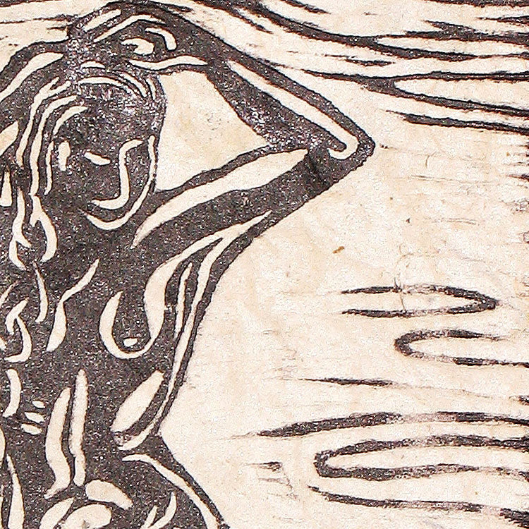 Woodcut Original Print Woman Bathing Washing Hair Classic Beauty Water HM Paper