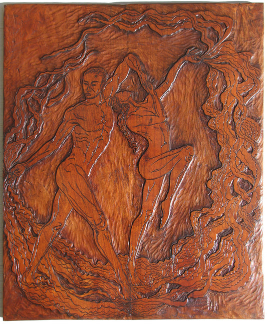 Baile del Sol Original Flamenco Dance Hand-carved Cherry Bas Relief Woodblock Mounted Framed