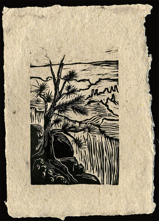 Original Woodcut Print on Handmade Paper Grand Canyon Overlook South Rim Trail