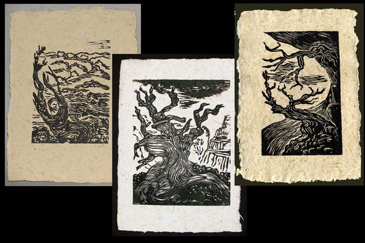 SET 3 Original Woodcut Prints Ancient Bristlecone Pines on Handmade Paper Woodblock Landscape Art
