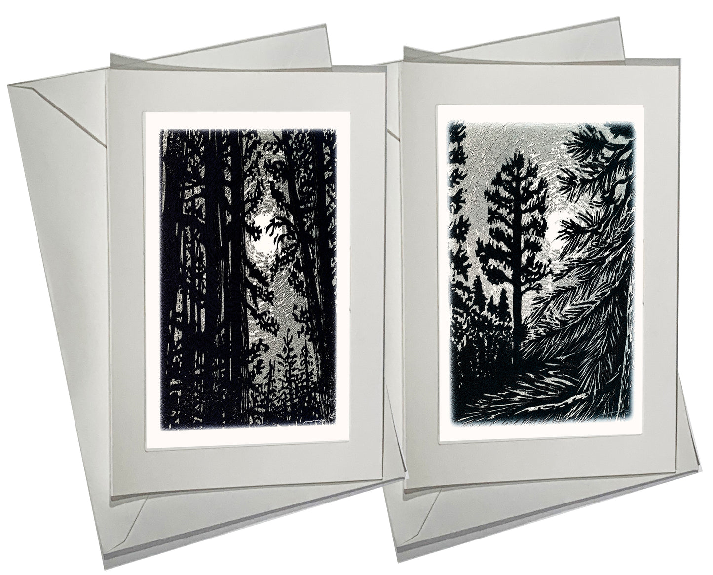 All is Calm Art Card Forest Night Pines Moon Silver Landscape