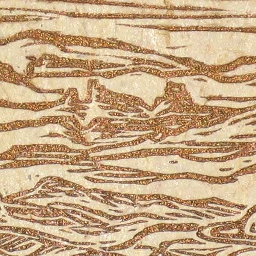 Original Art Wood Engraving Print Landscape Southwest Desert Rural Road Gold