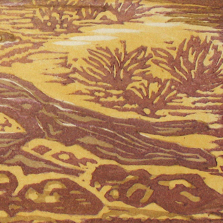 Color Woodblock Print Valley of Fire I Southwest Desert Lake Landscape
