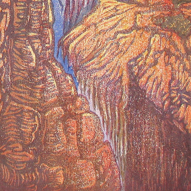 Color Woodblock Print Grand Canyon Sunset Blues Woodcut Sandstone Sunset Cliffs
