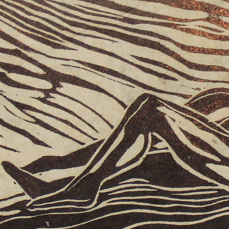 Original Woodcut Couple Reclined Classic Love Sweet Pose Surreal Earth Figures Deckled Edge Handmade Paper