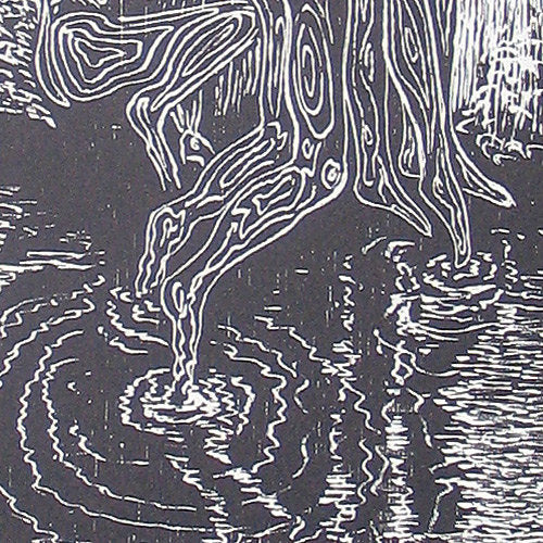 Woodcut Original Art Wood Engraving Print Hydrophyte Figures Willow Water Loving Tree of Life